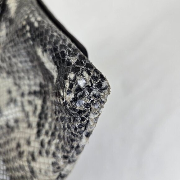 BCBGMaxAzria Leather Snakeskin Print Clutch Silver Stud Embellishment Black Trim - Picture 5 of 16